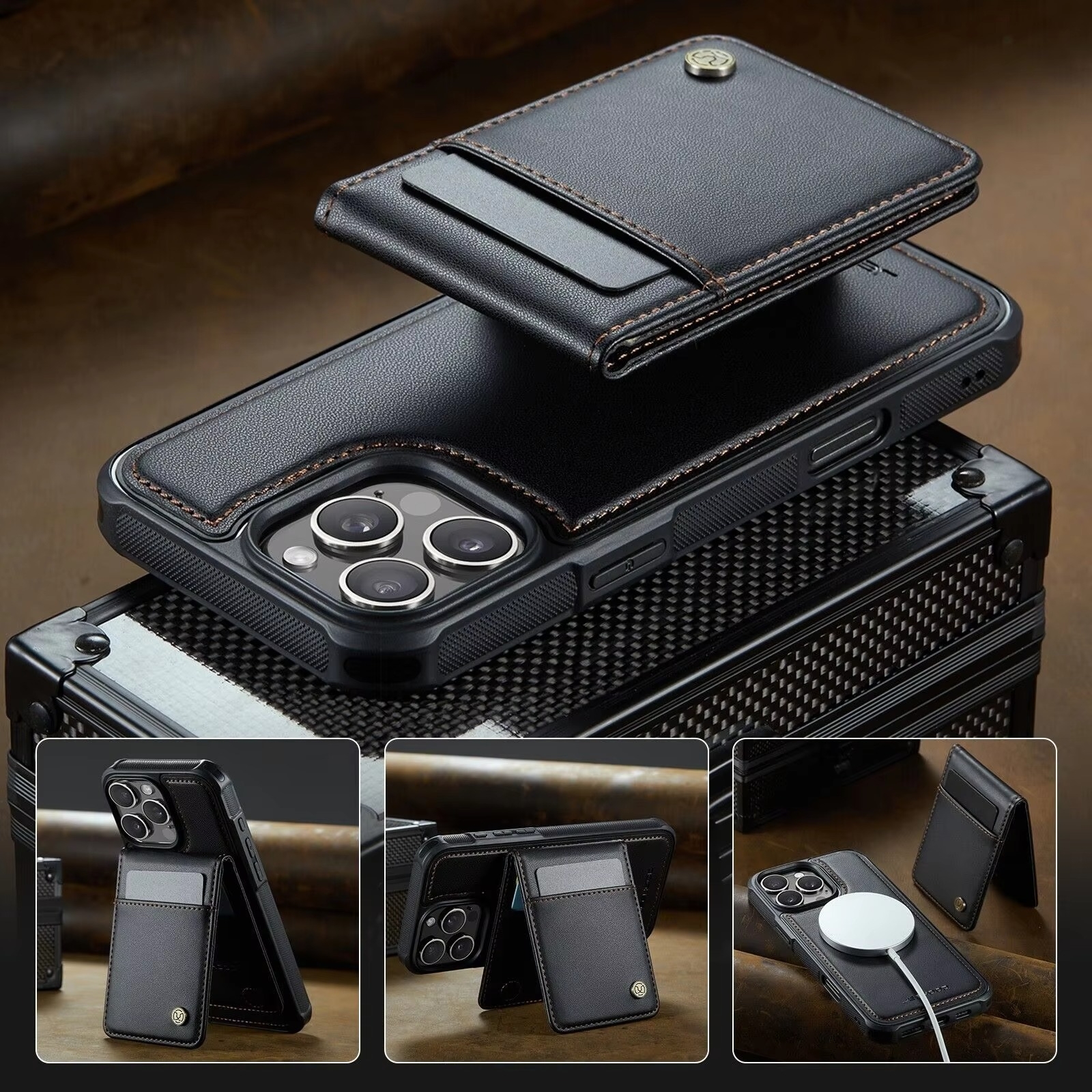 Luxury iPhone Case — 2-in-1 Detachable Magnetic PU Leather Wallet Cover with Card Slot, Shockproof, Anti-Fingerprint, Anti-Scratch, Kickstand, Storage Compartment