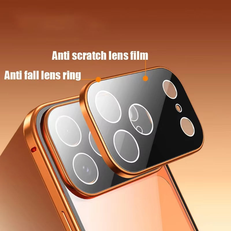 Luxury iPhone Case — 360° Full Protection Double-Sided Magnetic Glass with Aluminum Alloy Frame, Snap-Lock Bumper Cover, Shockproof, Anti-Scratch Design