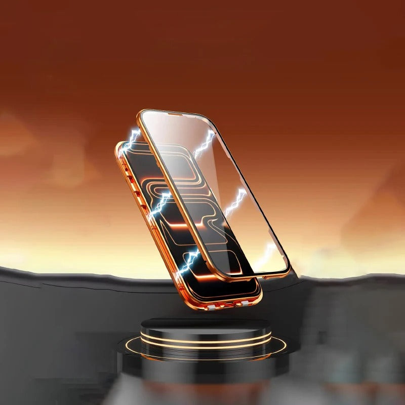 Luxury iPhone Case — 360° Full Protection Double-Sided Magnetic Glass with Aluminum Alloy Frame, Snap-Lock Bumper Cover, Shockproof, Anti-Scratch Design
