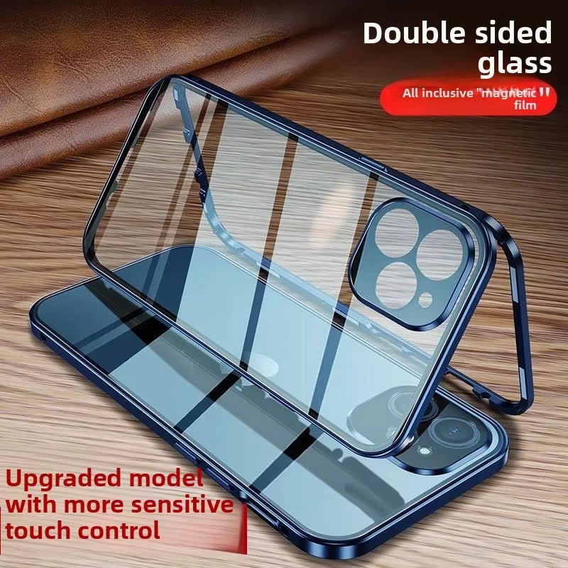 Luxury iPhone Case — 360° Full Protection Double-Sided Magnetic Glass with Aluminum Alloy Frame, Snap-Lock Bumper Cover, Shockproof, Anti-Scratch Design