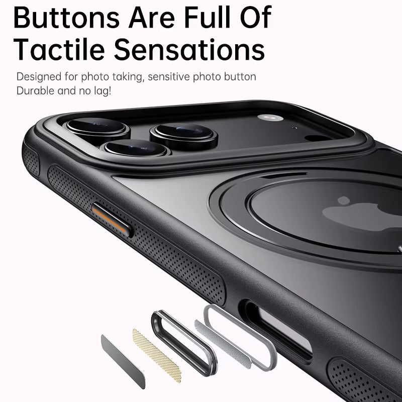 Luxury iPhone Case — 360° Rotating Magnetic MagSafe Compatible PC+Metal Half-Wrapped Cover with Stand Holder, Shockproof, Anti-Fingerprint, Non-Slip Design