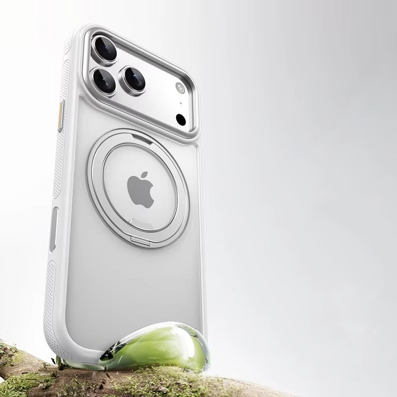 Luxury iPhone Case — 360° Rotating Magnetic MagSafe Compatible PC+Metal Half-Wrapped Cover with Stand Holder, Shockproof, Anti-Fingerprint, Non-Slip Design