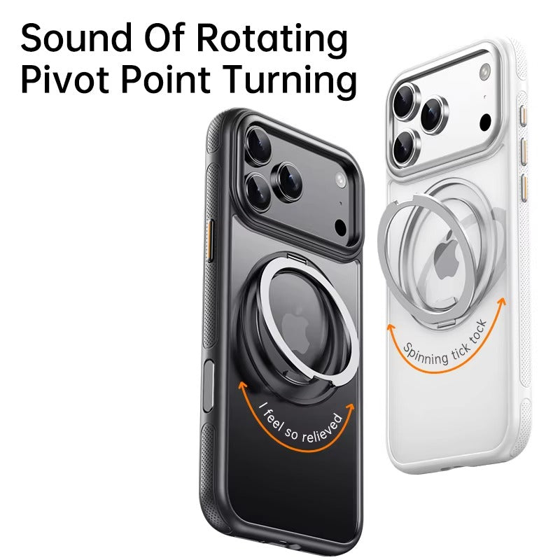 Luxury iPhone Case — 360° Rotating Magnetic MagSafe Compatible PC+Metal Half-Wrapped Cover with Stand Holder, Shockproof, Anti-Fingerprint, Non-Slip Design
