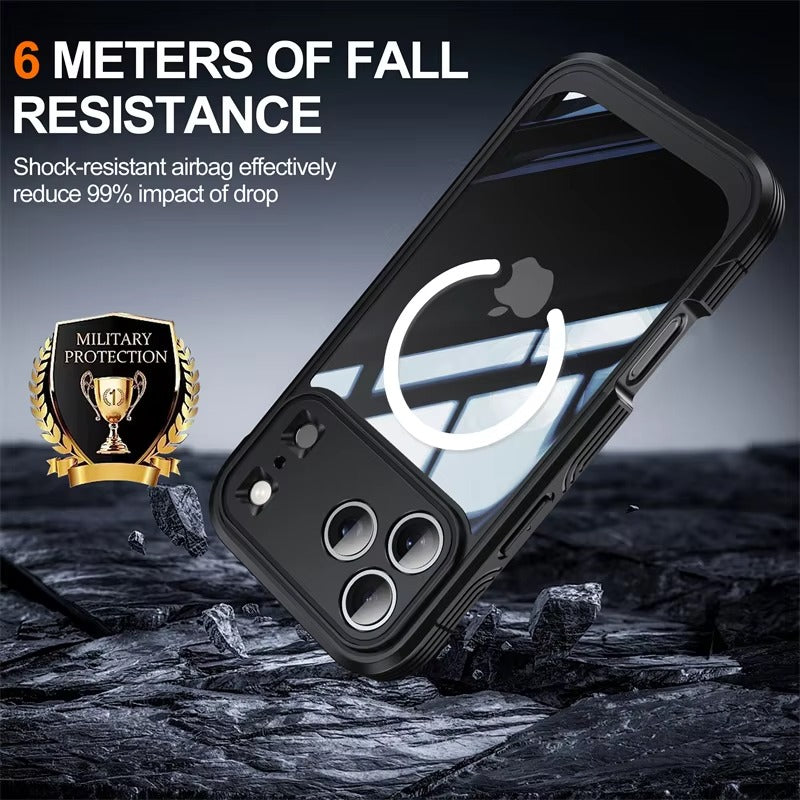 Luxury iPhone Case — 360° Transparent Magnetic Full-Coverage Double-Sided Shockproof TPU Cover, MagSafe Compatible, Wireless-Charging Safe