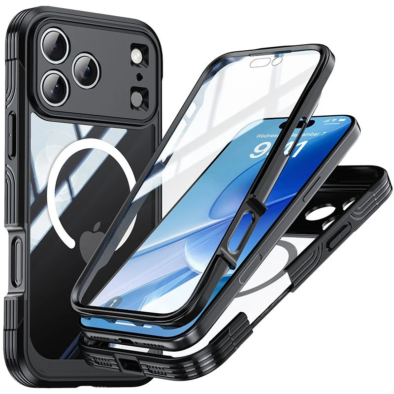 Luxury iPhone Case — 360° Transparent Magnetic Full-Coverage Double-Sided Shockproof TPU Cover, MagSafe Compatible, Wireless-Charging Safe