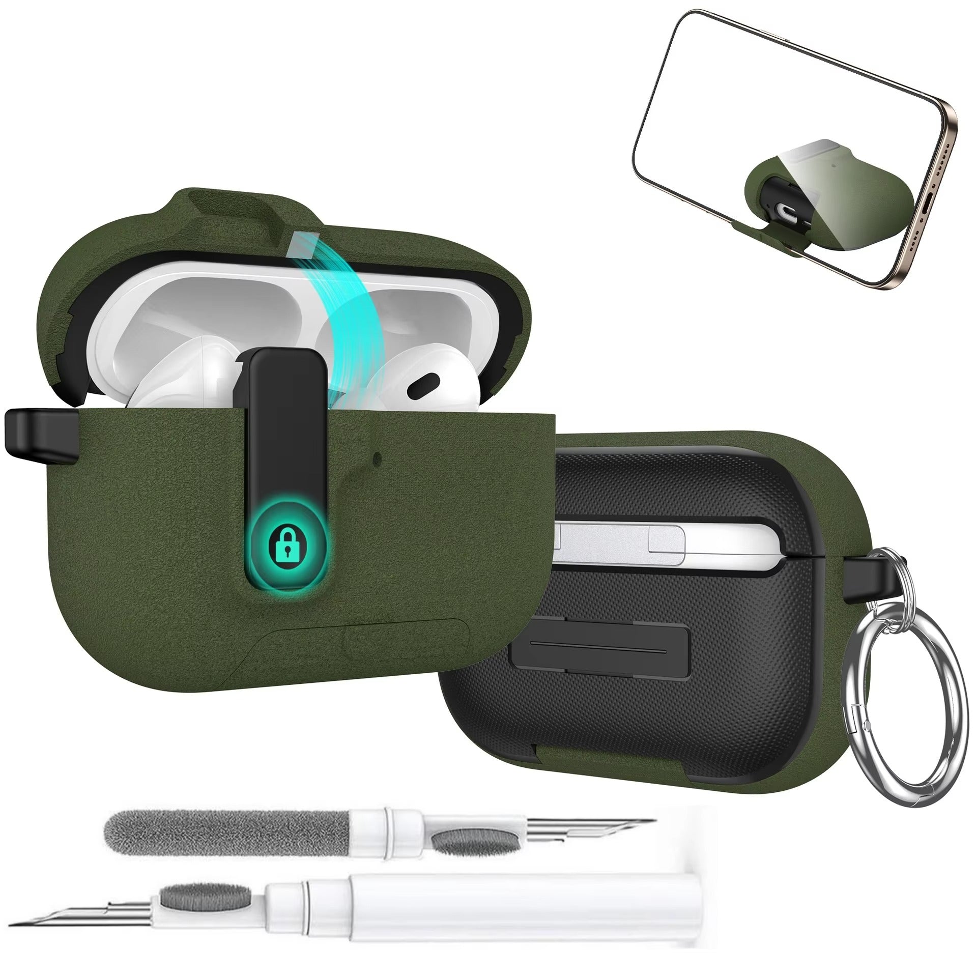 Luxury AirPods Pro 3 TPU Protective Case with Magnetic Auto-Lock, Built-In Phone Stand & Cleaner Kit – Full Coverage Shockproof Design