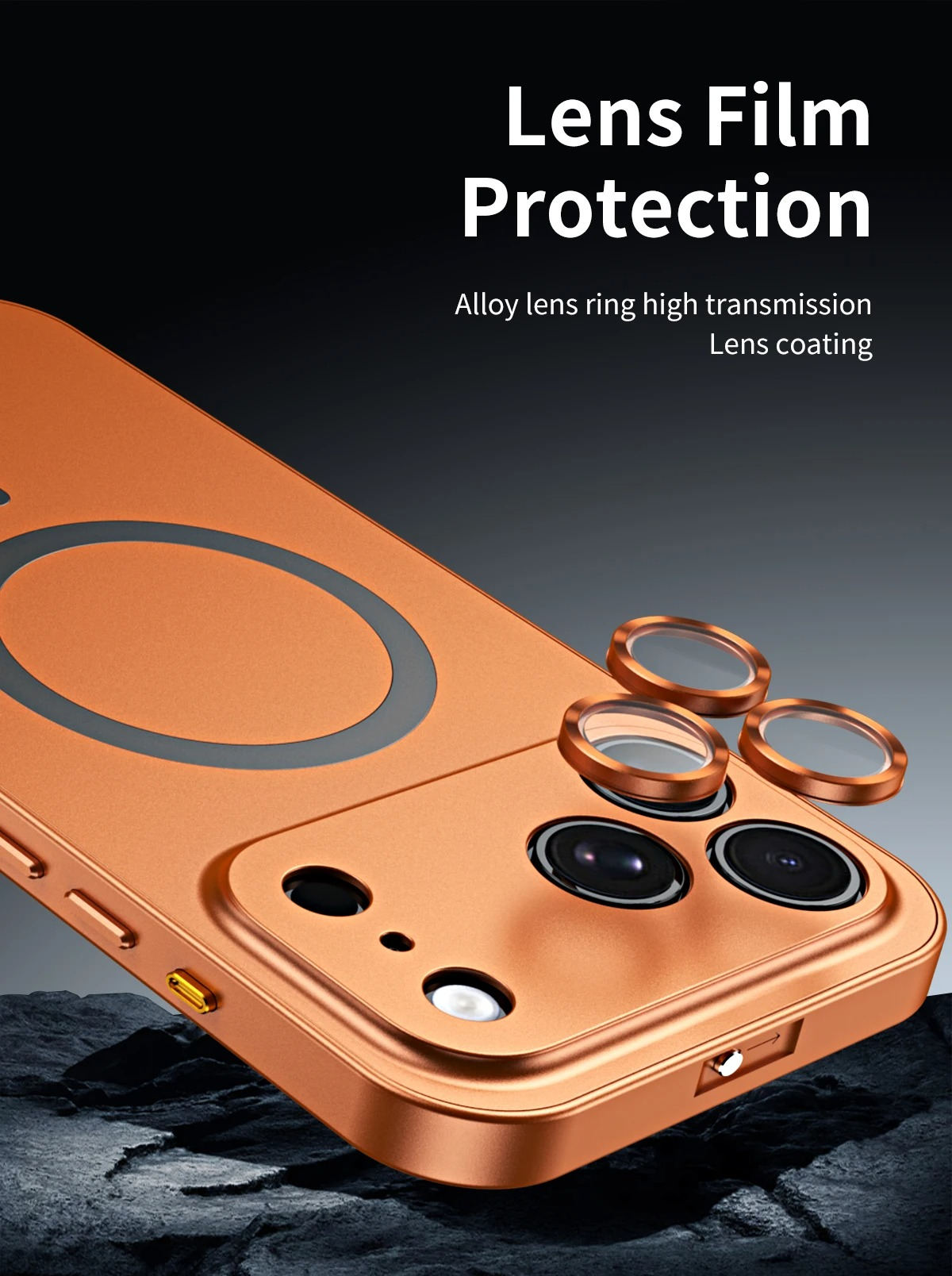 Luxury iPhone Case — Aluminum Alloy Magnetic MagSafe Wireless-Charging Full-Coverage Shockproof Cover with Glass Lens and Matte Anti-Glare Finish