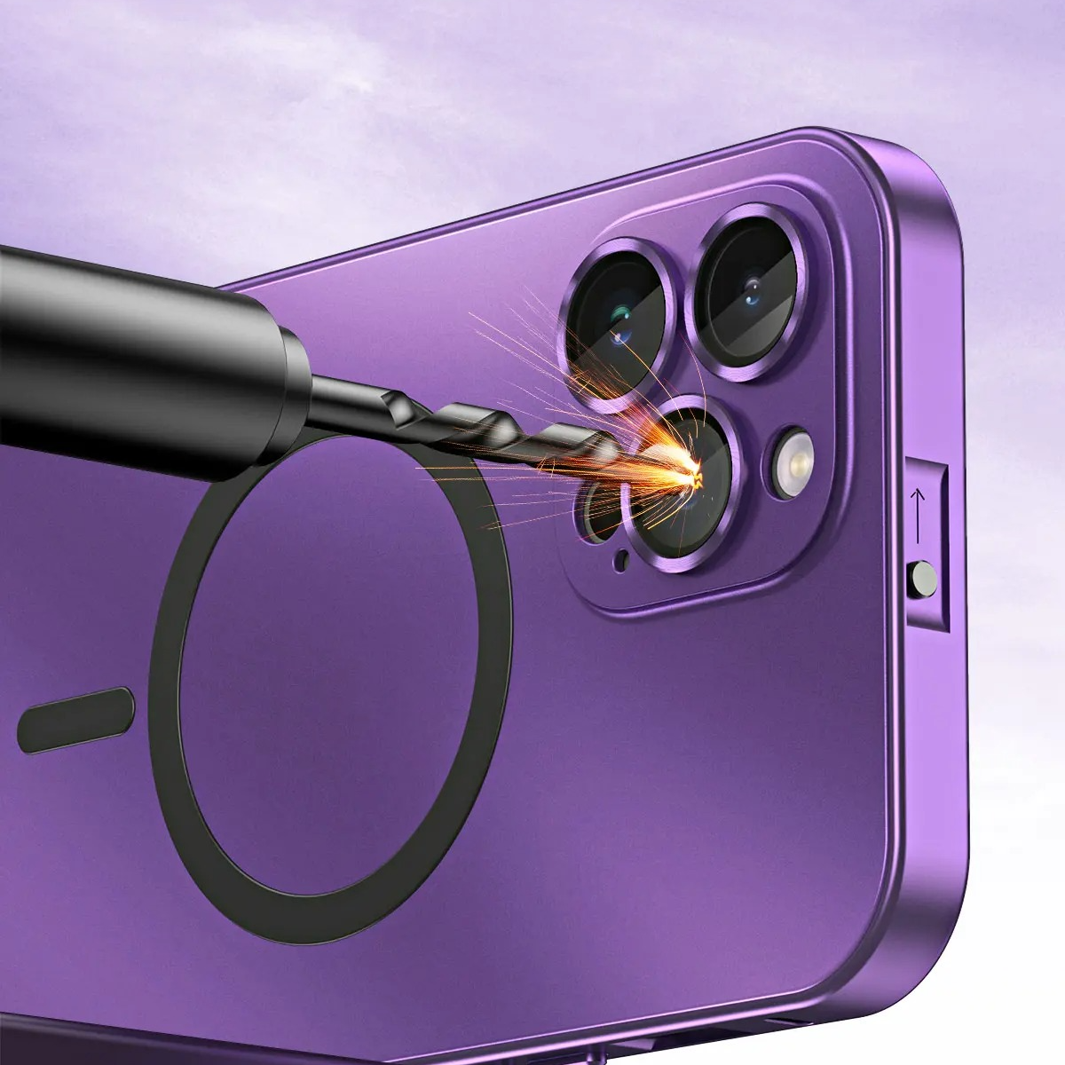 Luxury iPhone Case — Aluminum Alloy Magnetic MagSafe Wireless-Charging Full-Coverage Shockproof Cover with Glass Lens and Matte Anti-Glare Finish