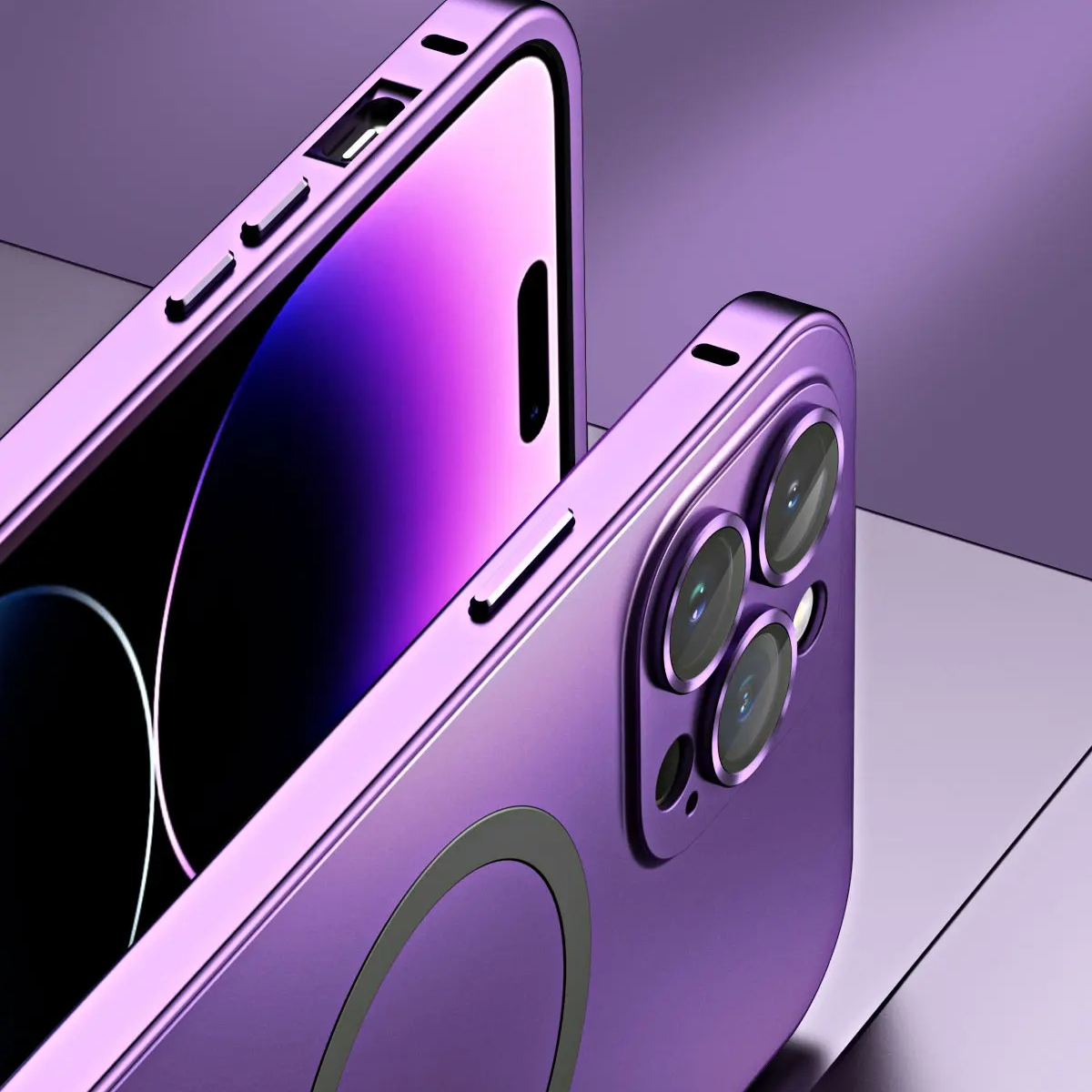 Luxury iPhone Case — Aluminum Alloy Magnetic MagSafe Wireless-Charging Full-Coverage Shockproof Cover with Glass Lens and Matte Anti-Glare Finish