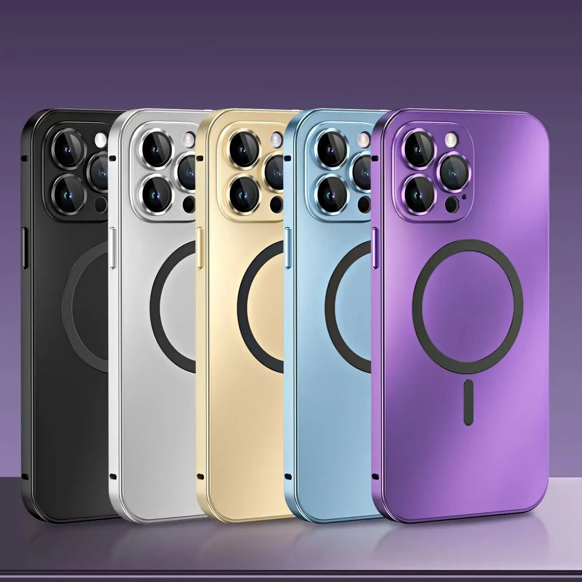 Luxury iPhone Case — Aluminum Alloy Magnetic MagSafe Wireless-Charging Full-Coverage Shockproof Cover with Glass Lens and Matte Anti-Glare Finish