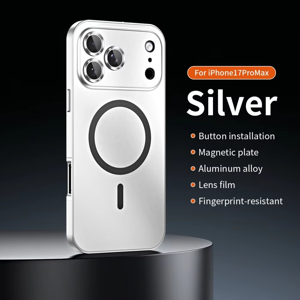 Luxury iPhone Case — Aluminum Alloy Magnetic MagSafe Wireless-Charging Full-Coverage Shockproof Cover with Glass Lens and Matte Anti-Glare Finish