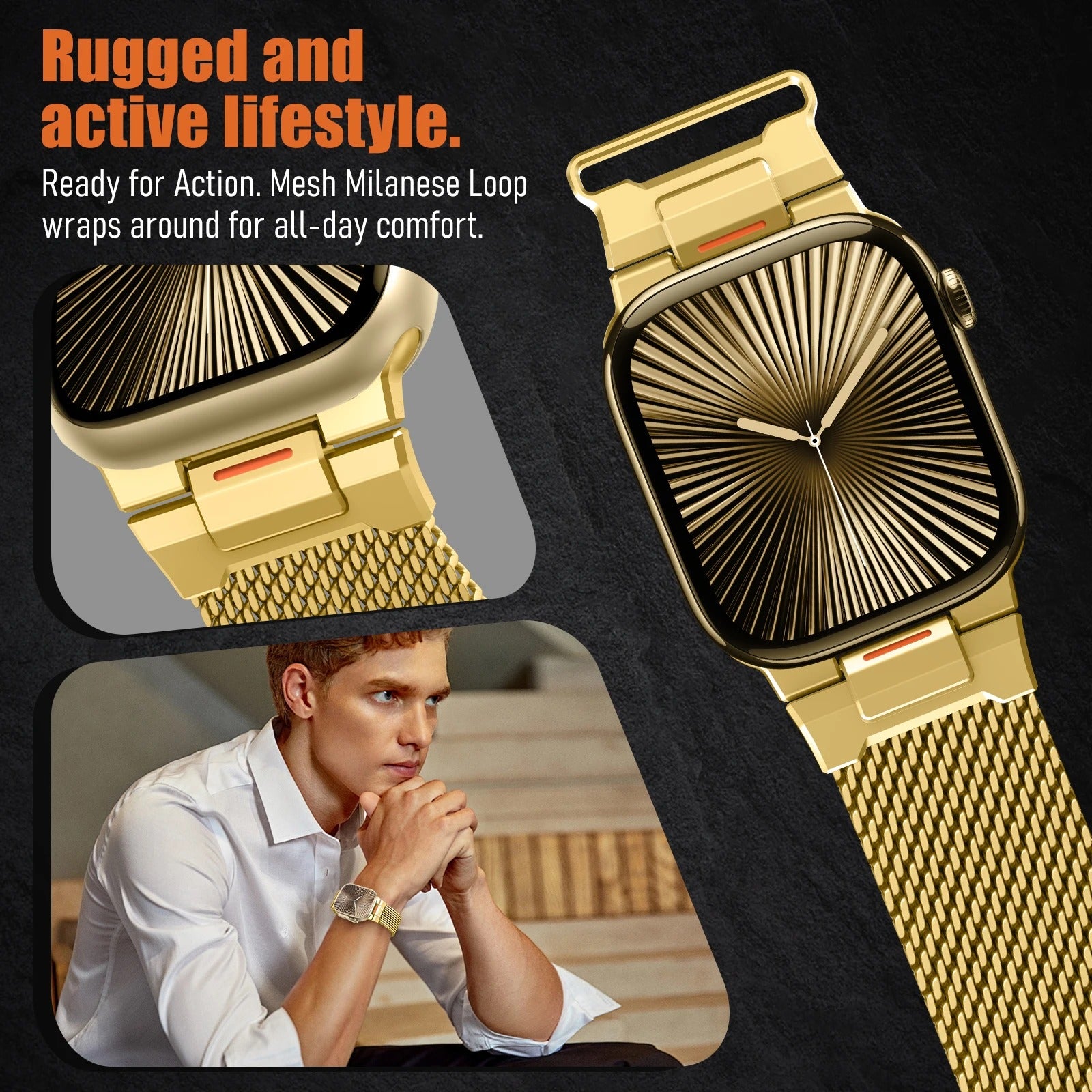 Luxury Apple Watch Milanese Loop Band, Magnetic Metal Bracelet Strap for 38–49mm Smartwatches