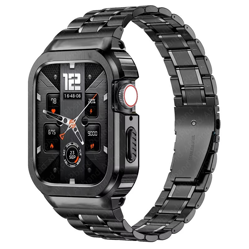 Luxury Apple Watch Stainless Steel Case & Strap with Butterfly Buckle – Full Metal Protective Design