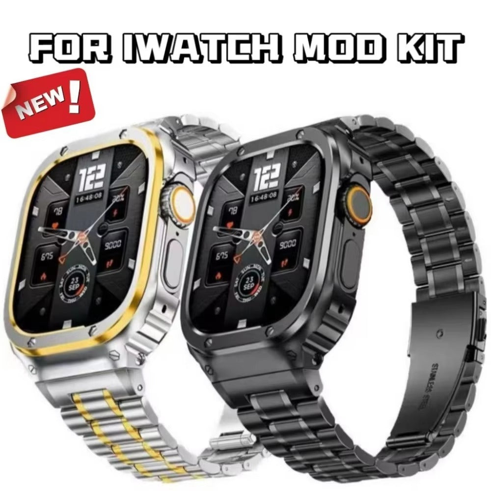 Luxury Apple Watch Stainless Steel Case & Strap with Butterfly Buckle – Full Metal Protective Design