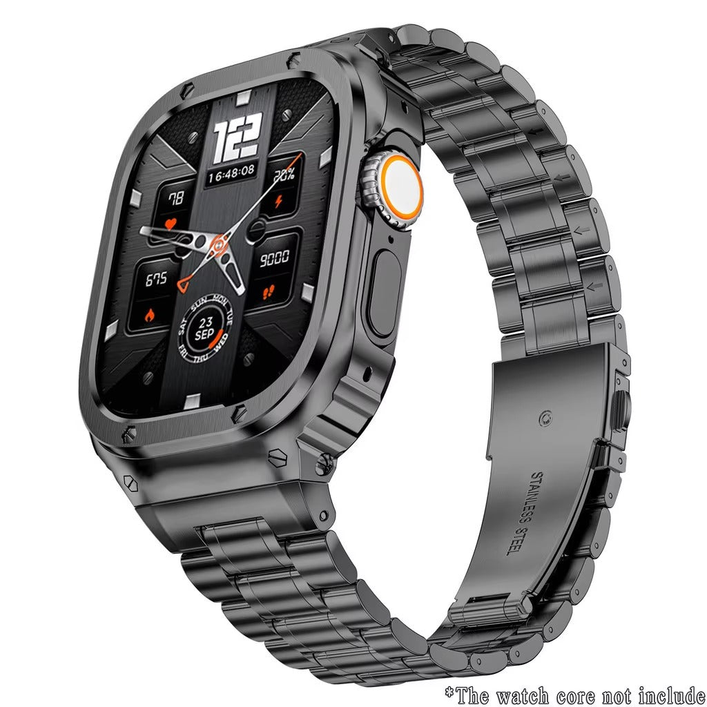 Luxury Apple Watch Stainless Steel Case & Strap with Butterfly Buckle – Full Metal Protective Design