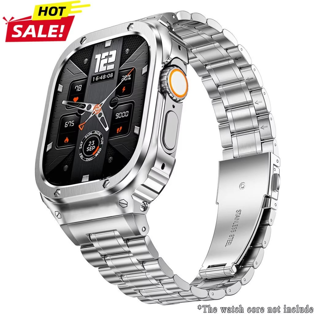 Luxury Apple Watch Stainless Steel Case & Strap with Butterfly Buckle – Full Metal Protective Design