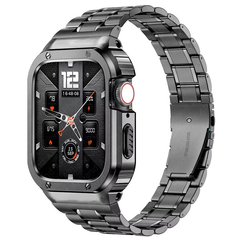Luxury Apple Watch Stainless Steel Case & Strap with Butterfly Buckle – Full Metal Protective Design