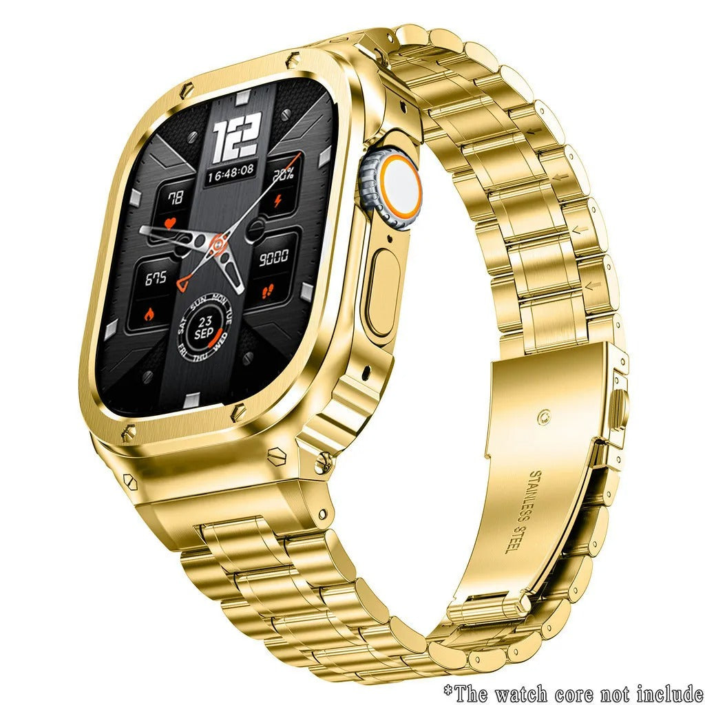 Luxury Apple Watch Stainless Steel Case & Strap with Butterfly Buckle – Full Metal Protective Design