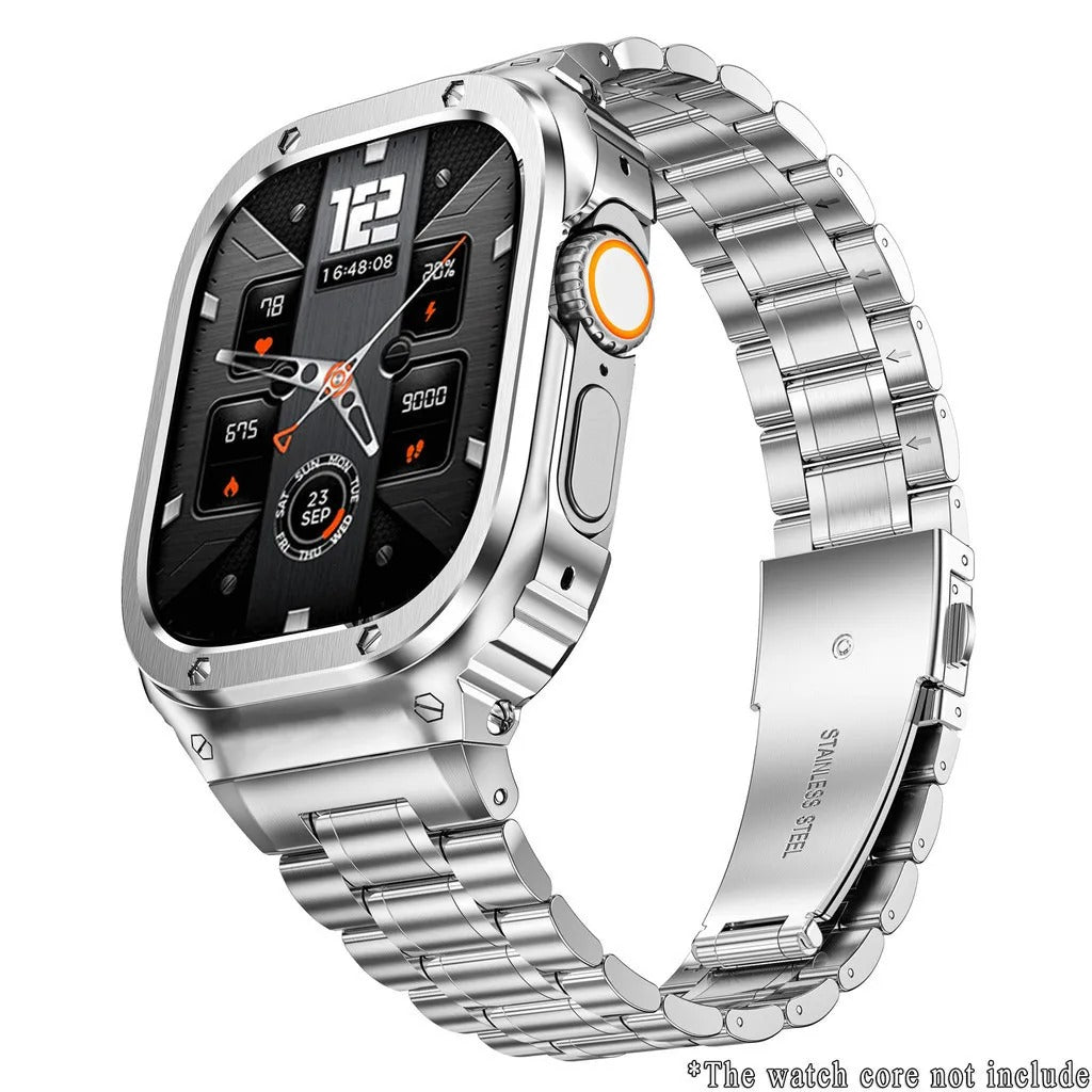 Luxury Apple Watch Stainless Steel Case & Strap with Butterfly Buckle – Full Metal Protective Design