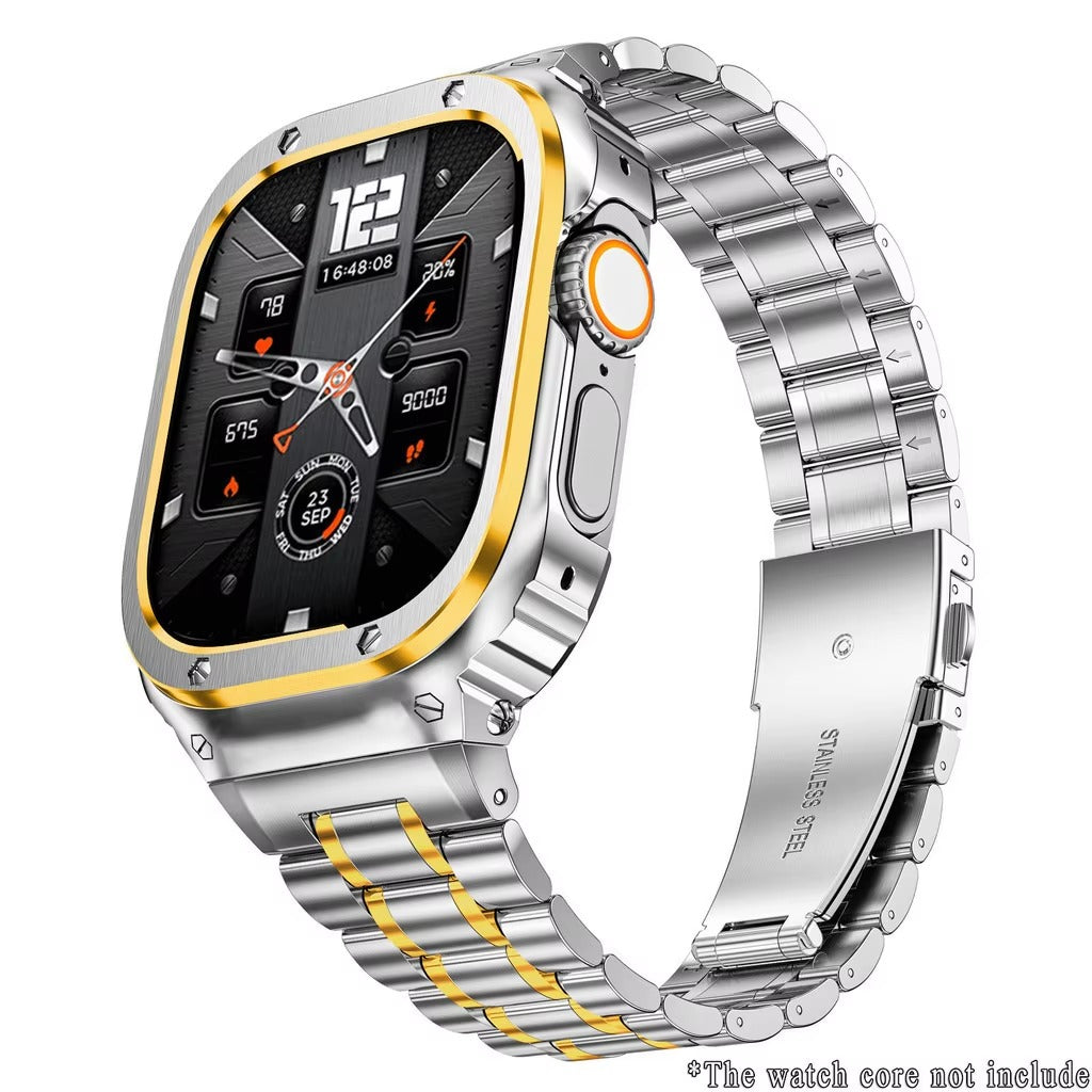 Luxury Apple Watch Stainless Steel Case & Strap with Butterfly Buckle – Full Metal Protective Design