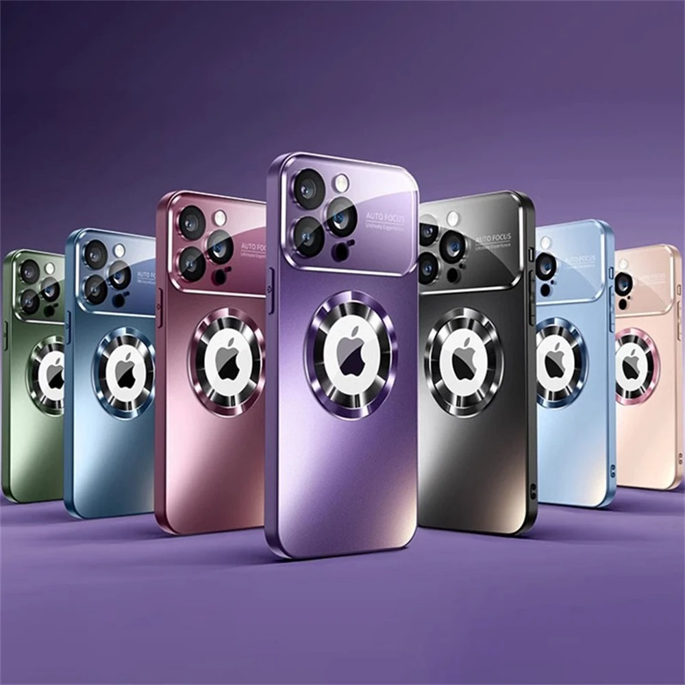 Luxury iPhone Case — Bumper Matte Magnetic MagSafe Wireless-Charging Half-Wrapped Cover with Glass Lens Camera Protection, Shockproof Design, Anti-Fingerprint, Luminous Finish