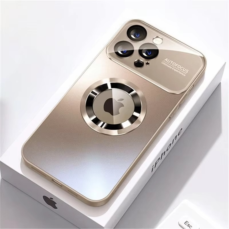 Luxury iPhone Case — Bumper Matte Magnetic MagSafe Wireless-Charging Half-Wrapped Cover with Glass Lens Camera Protection, Shockproof Design, Anti-Fingerprint, Luminous Finish