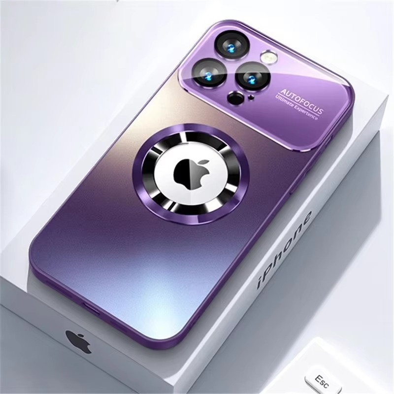 Luxury iPhone Case — Bumper Matte Magnetic MagSafe Wireless-Charging Half-Wrapped Cover with Glass Lens Camera Protection, Shockproof Design, Anti-Fingerprint, Luminous Finish