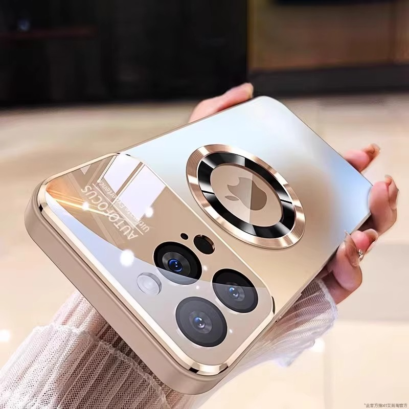 Luxury iPhone Case — Bumper Matte Magnetic MagSafe Wireless-Charging Half-Wrapped Cover with Glass Lens Camera Protection, Shockproof Design, Anti-Fingerprint, Luminous Finish