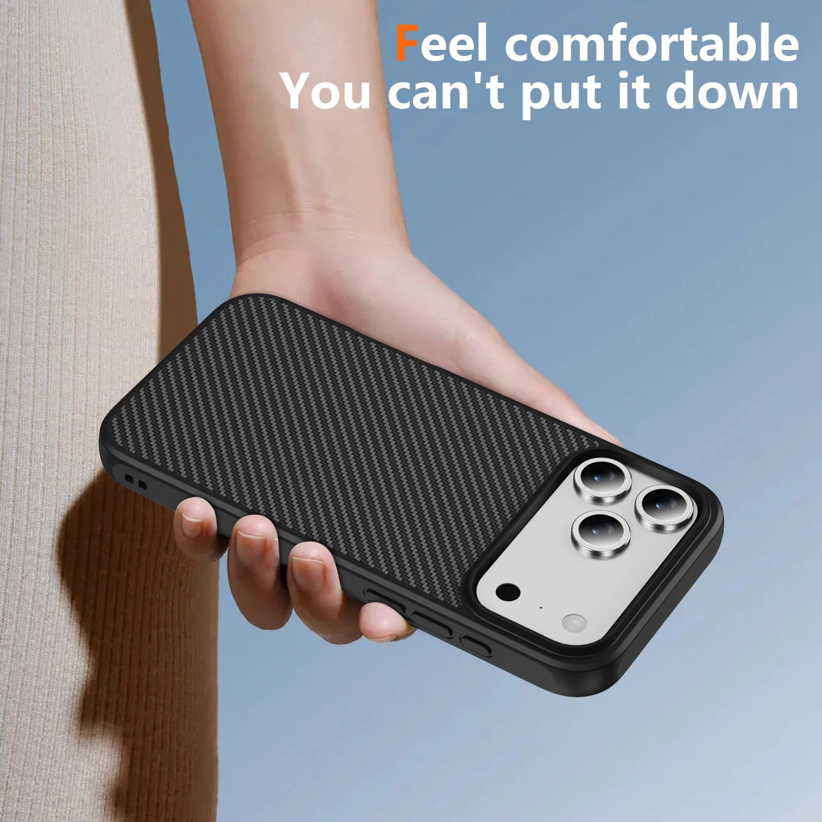 Luxury iPhone Case — Carbon Fiber Shockproof Drop-Resistant Protective Cover with Anti-Fingerprint Non-Slip Design and Scratch Dust Defense