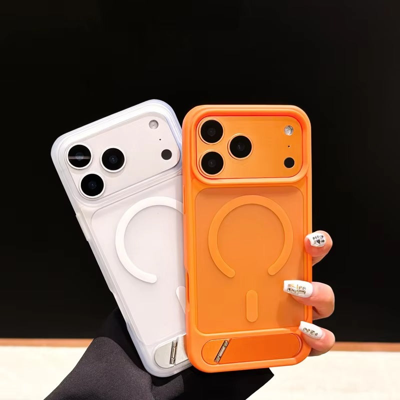 Luxury iPhone Case — Foldable Magnetic MagSafe Compatible Half-Wrapped PC Cover with Matte Finish, Shockproof, Anti-Fingerprint, Stand Holder, Non-Slip Design