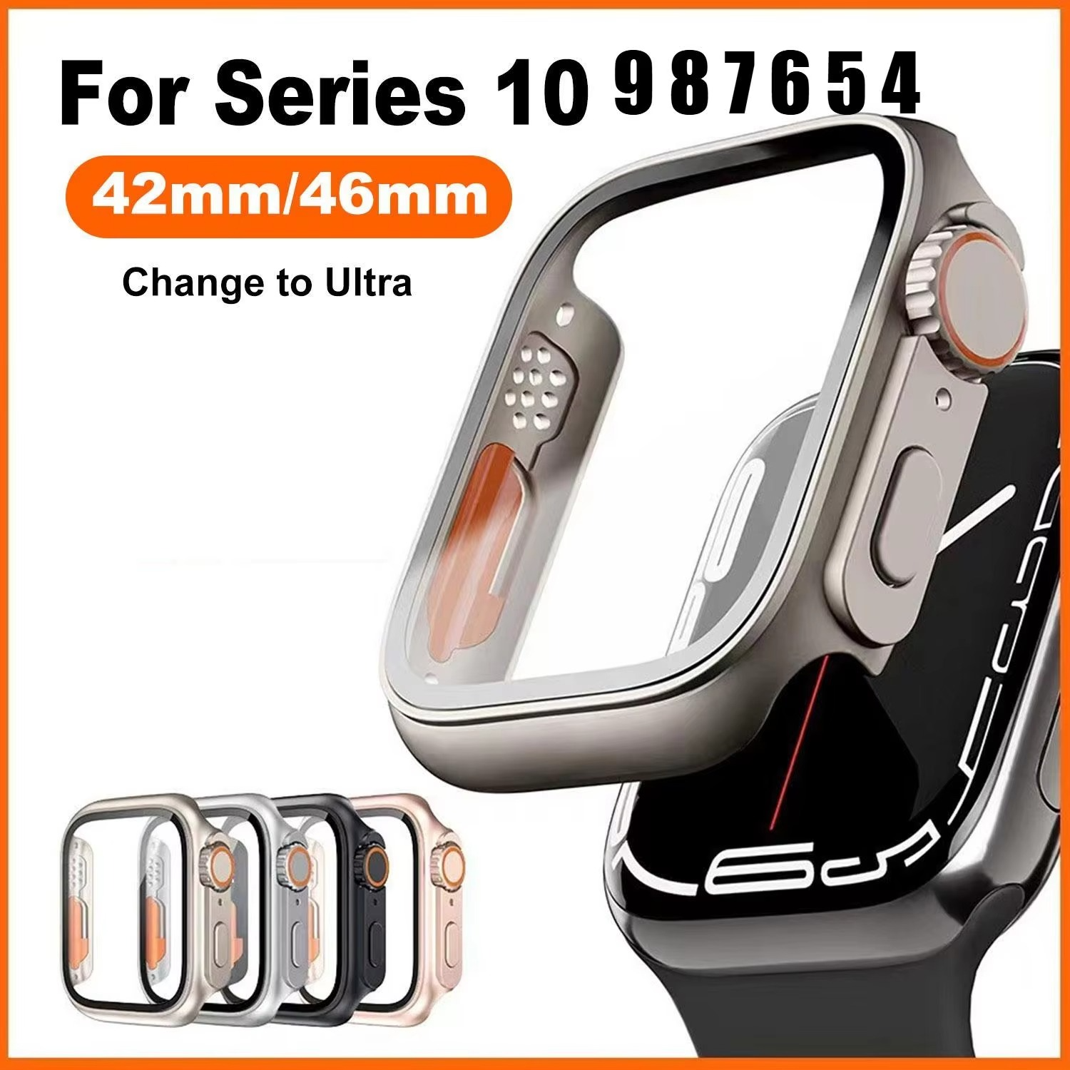 Luxury Glass Case For Apple Watch with Screen Protector, Full Protective Bumper Cover for Series 10, 9, 8, 7, SE & 38–46mm Sizes