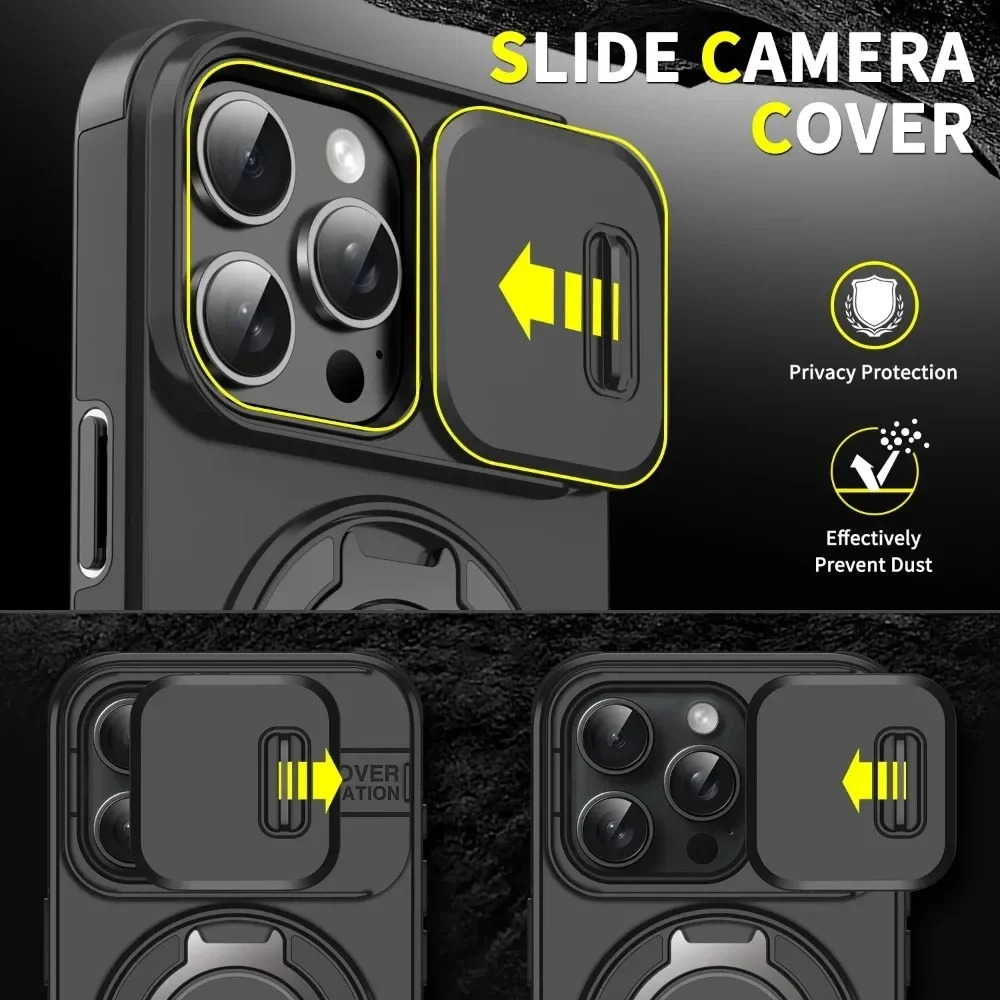 Luxury iPhone Case — Heavy-Duty Rugged Armor Magnetic Bracket with Shockproof PC Cover, Anti-Fingerprint, Anti-Scratch Protection