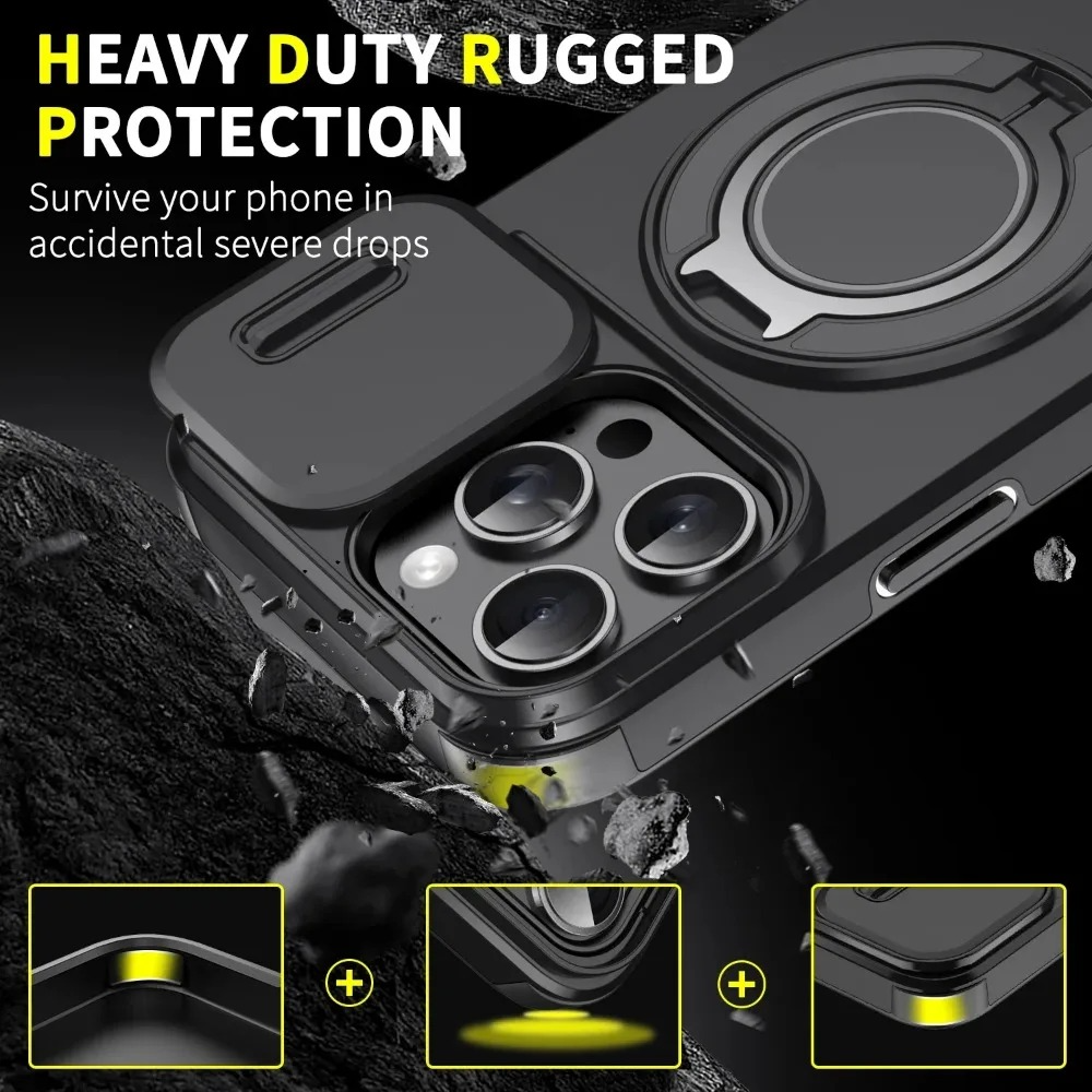 Luxury iPhone Case — Heavy-Duty Rugged Armor Magnetic Bracket with Shockproof PC Cover, Anti-Fingerprint, Anti-Scratch Protection