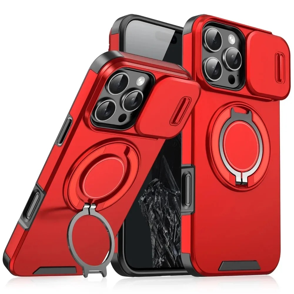 Luxury iPhone Case — Heavy-Duty Rugged Armor Magnetic Bracket with Shockproof PC Cover, Anti-Fingerprint, Anti-Scratch Protection