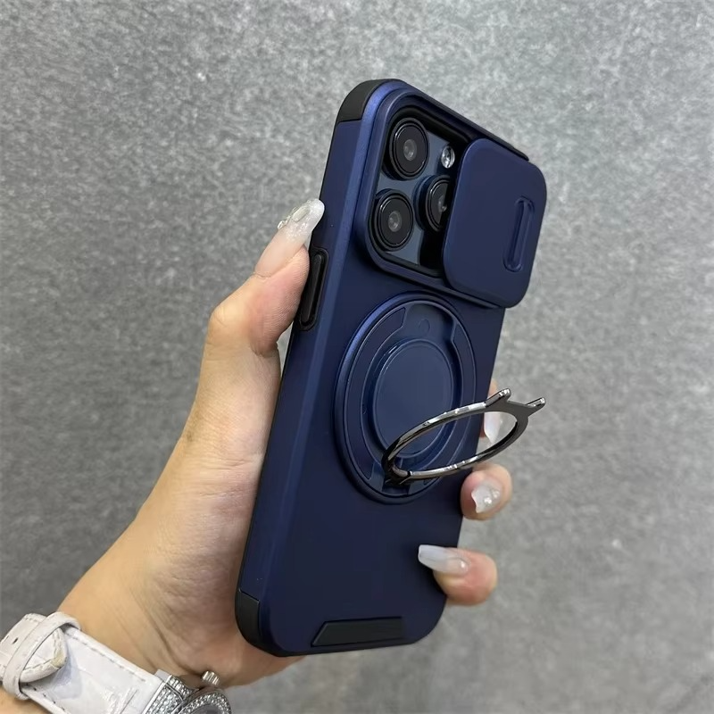 Luxury iPhone Case — Heavy-Duty Rugged Armor Magnetic Bracket with Shockproof PC Cover, Anti-Fingerprint, Anti-Scratch Protection