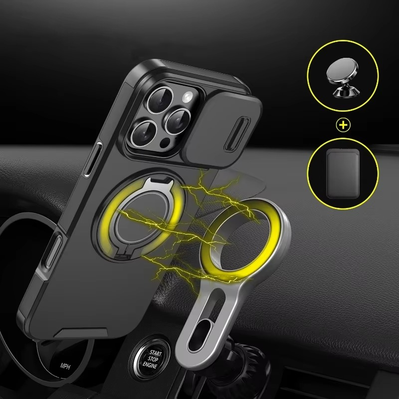 Luxury iPhone Case — Heavy-Duty Rugged Armor Magnetic Bracket with Shockproof PC Cover, Anti-Fingerprint, Anti-Scratch Protection