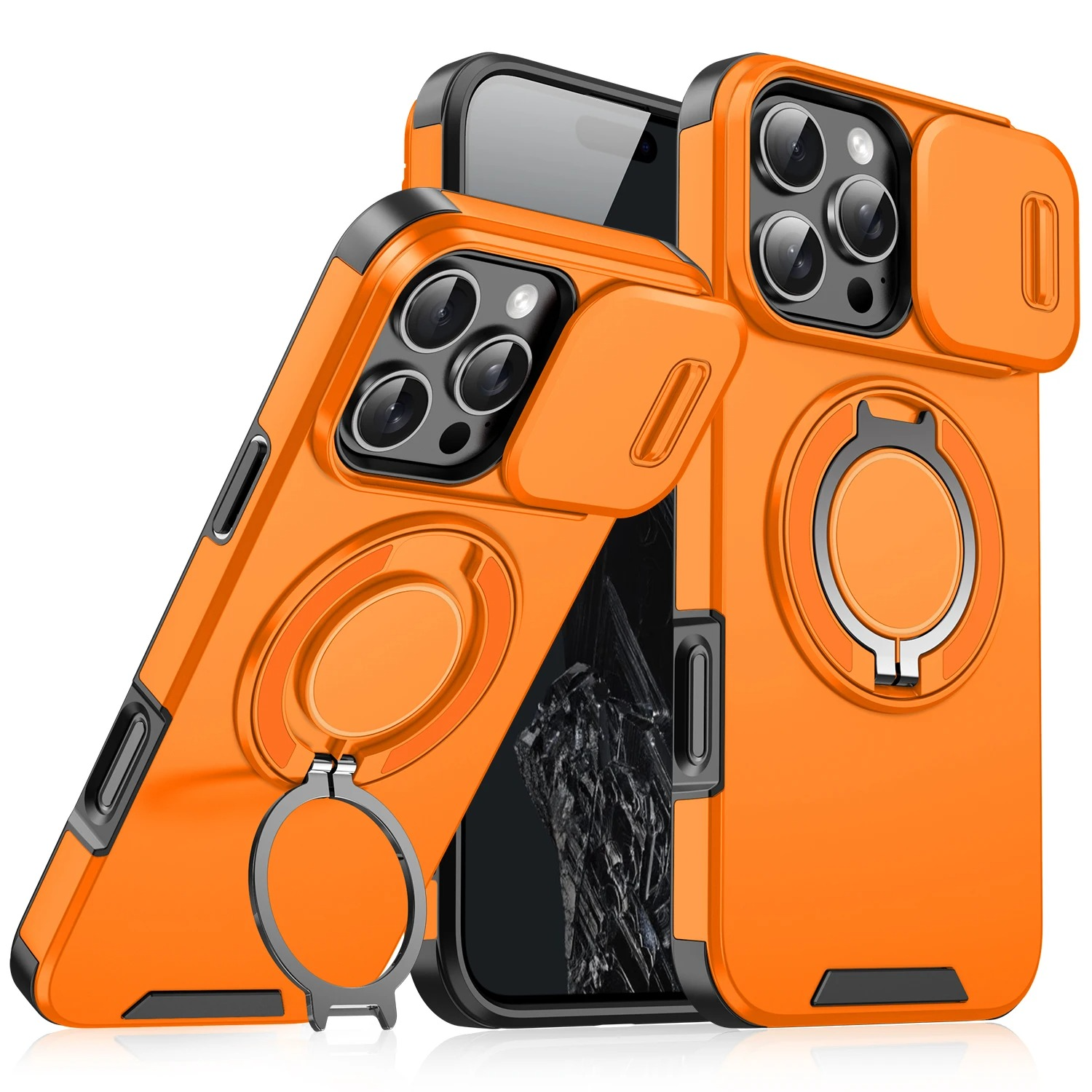 Luxury iPhone Case — Heavy-Duty Rugged Magnetic Bracket Armor with Slide Camera Protection, PC+TPU Shockproof Design, Anti-Fingerprint, Non-Slip