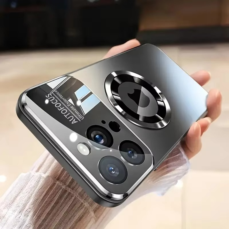 Luxury iPhone Case — Large Window Magnetic MagSafe Wireless-Charging Half-Wrapped Cover with Lens Protection, Shockproof Design, Anti-Fingerprint Non-Slip Finish