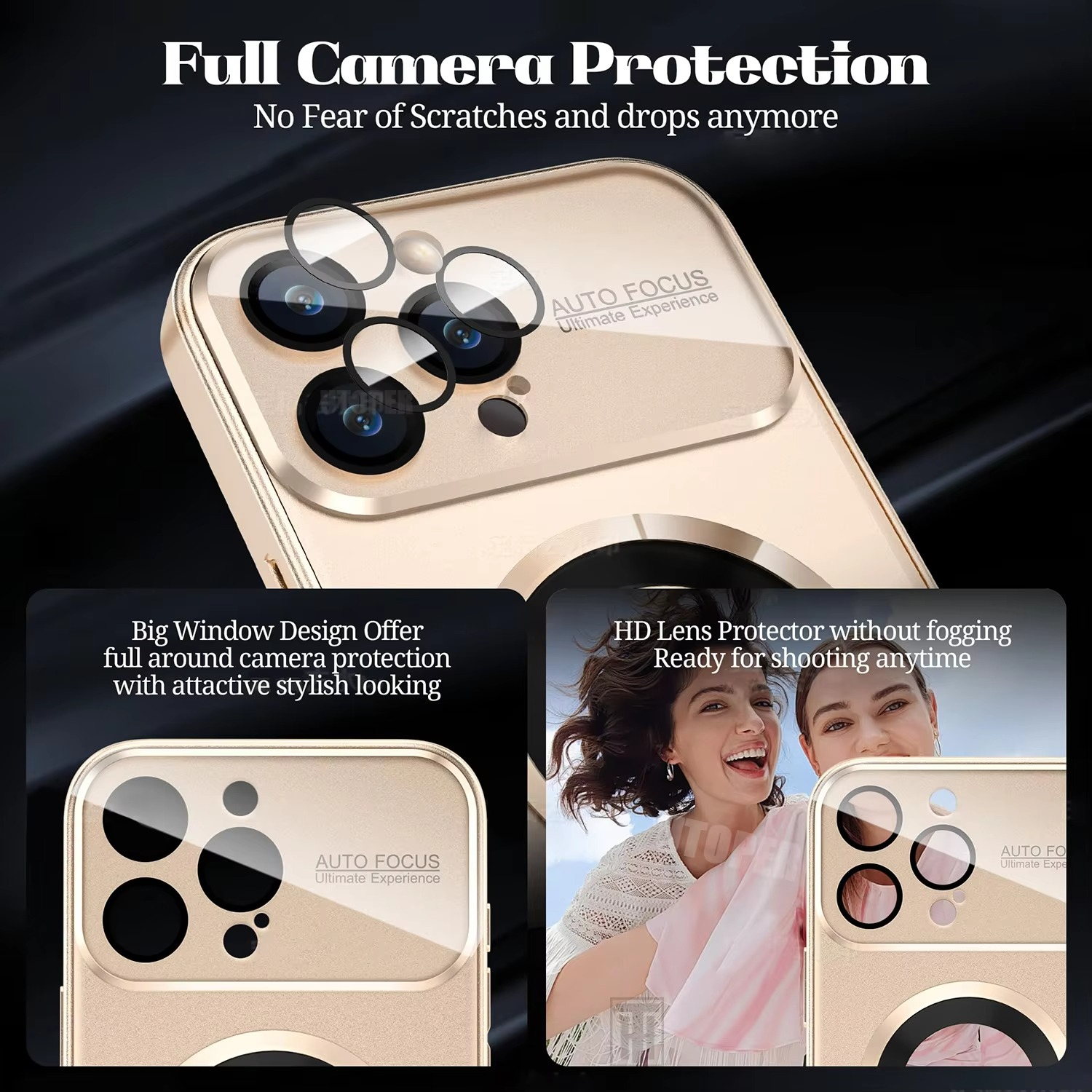 Luxury iPhone Case — Large Window Magnetic MagSafe Wireless-Charging Half-Wrapped Cover with Lens Protection, Shockproof Design, Anti-Fingerprint Non-Slip Finish