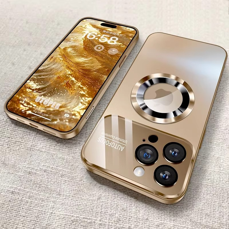 Luxury iPhone Case — Large Window Magnetic MagSafe Wireless-Charging Half-Wrapped Cover with Lens Protection, Shockproof Design, Anti-Fingerprint Non-Slip Finish