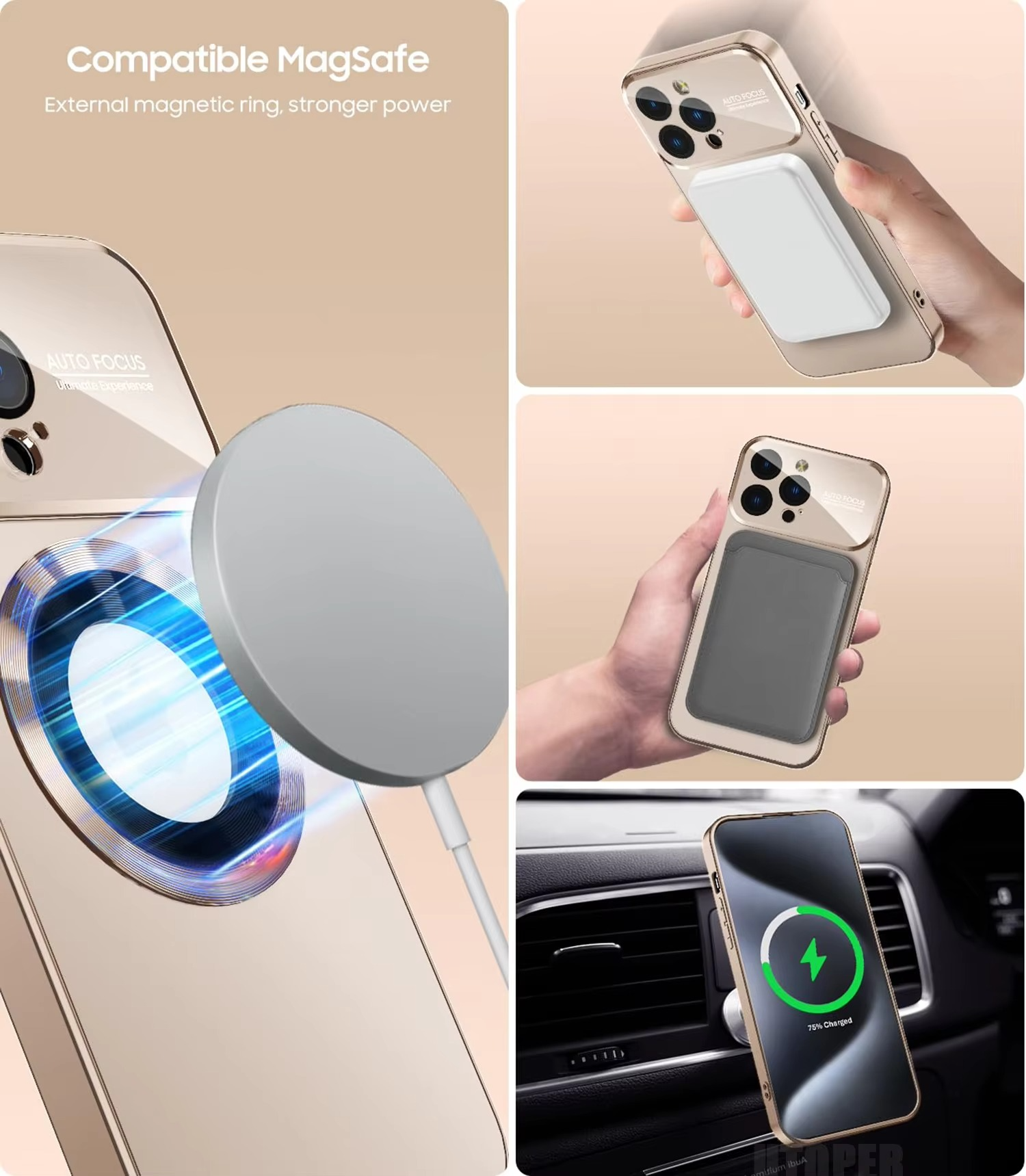 Luxury iPhone Case — Large Window Magnetic MagSafe Wireless-Charging Half-Wrapped Cover with Lens Protection, Shockproof Design, Anti-Fingerprint Non-Slip Finish