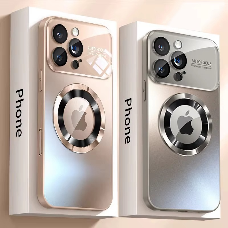 Luxury iPhone Case — Large Window Magnetic MagSafe Wireless-Charging Half-Wrapped Cover with Lens Protection, Shockproof Design, Anti-Fingerprint Non-Slip Finish