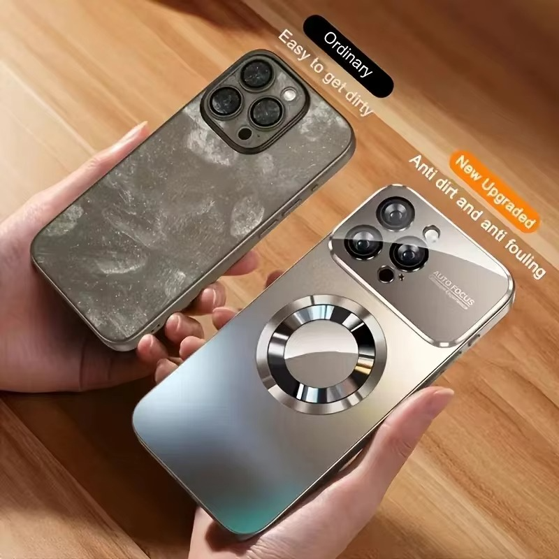 Luxury iPhone Case — Large Window Magnetic MagSafe Wireless-Charging Half-Wrapped Cover with Lens Protection, Shockproof Design, Anti-Fingerprint Non-Slip Finish