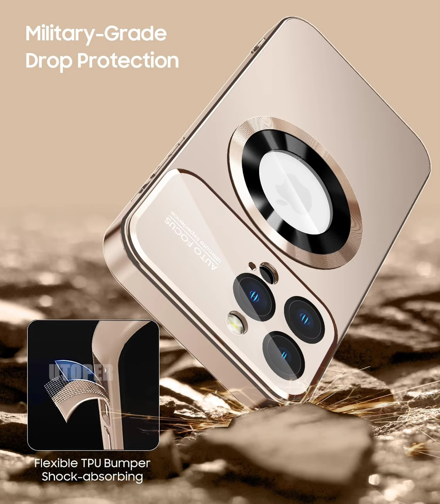 Luxury iPhone Case — Large Window Magnetic MagSafe Wireless-Charging Half-Wrapped Cover with Lens Protection, Shockproof Design, Anti-Fingerprint Non-Slip Finish