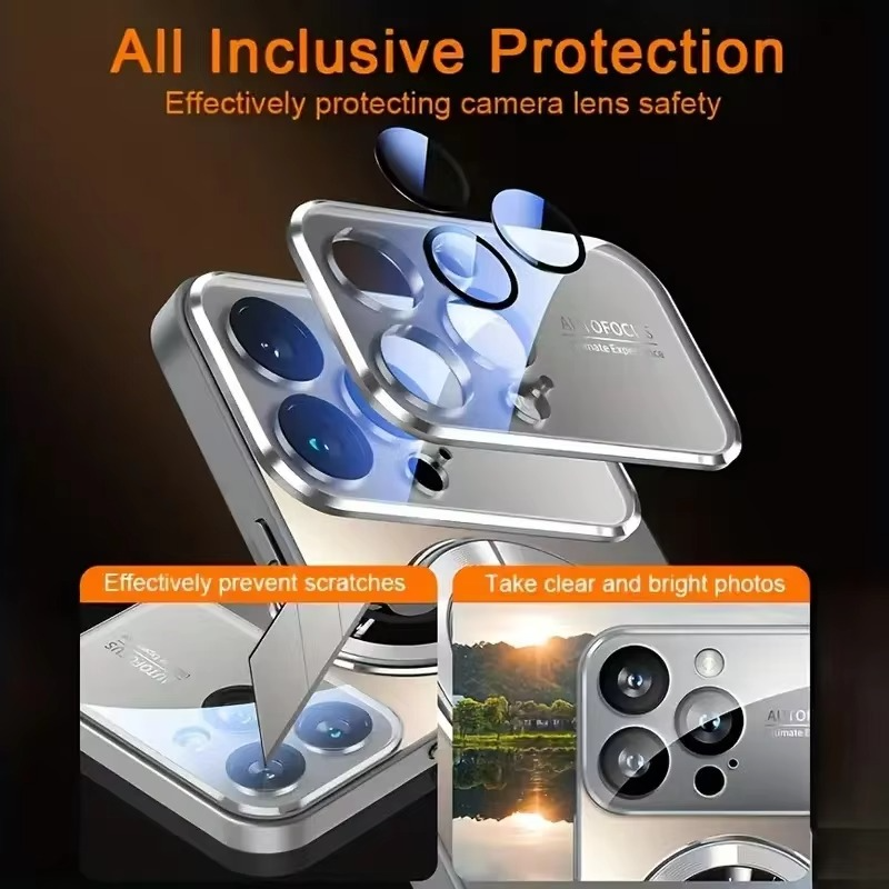 Luxury iPhone Case — Large Window Magnetic MagSafe Wireless-Charging Half-Wrapped Cover with Lens Protection, Shockproof Design, Anti-Fingerprint Non-Slip Finish