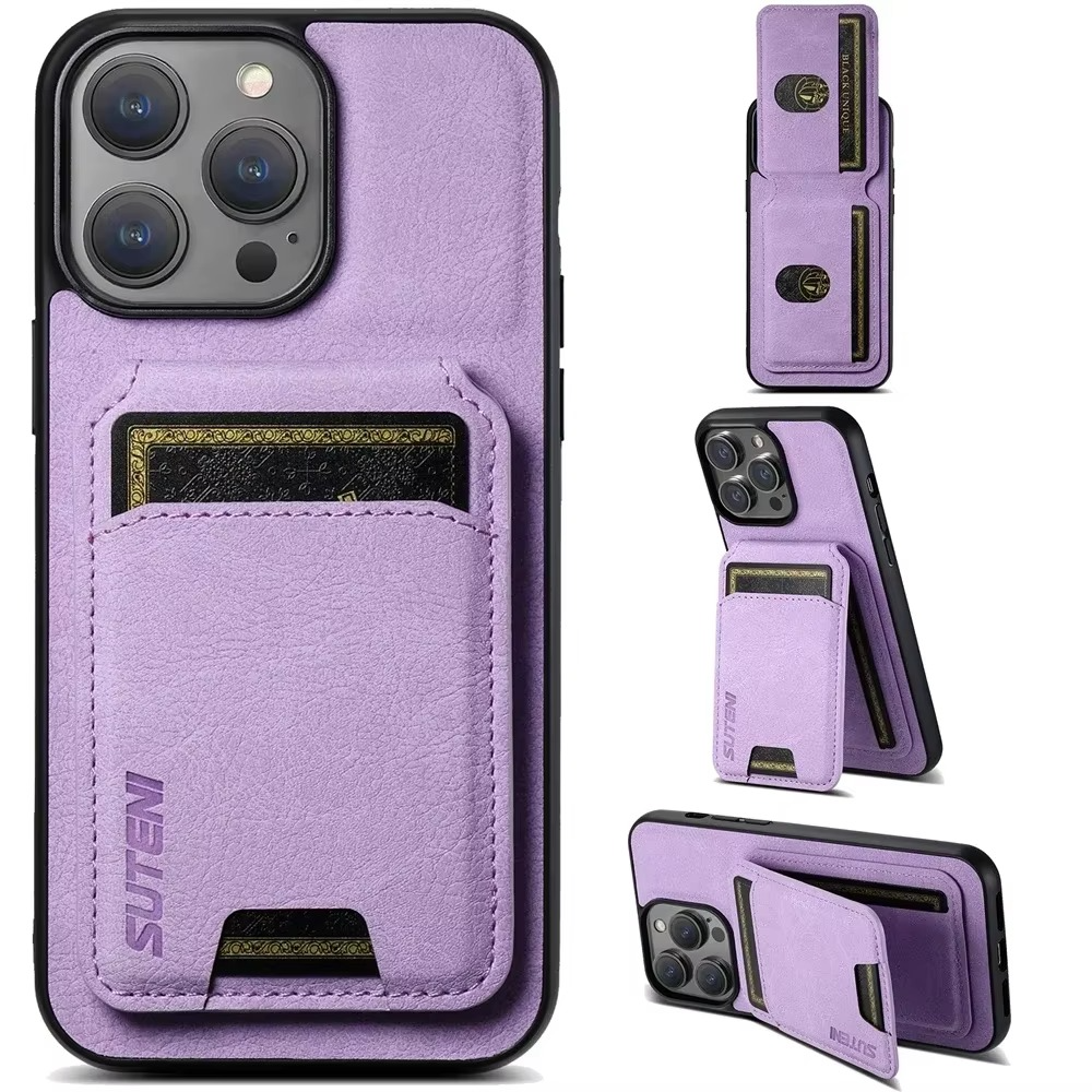 Luxury iPhone Case — Leather Wallet Magnetic Card Holder Pocket Cover, Anti-Scratch, Non-Slip, Full Protection, Plain Design