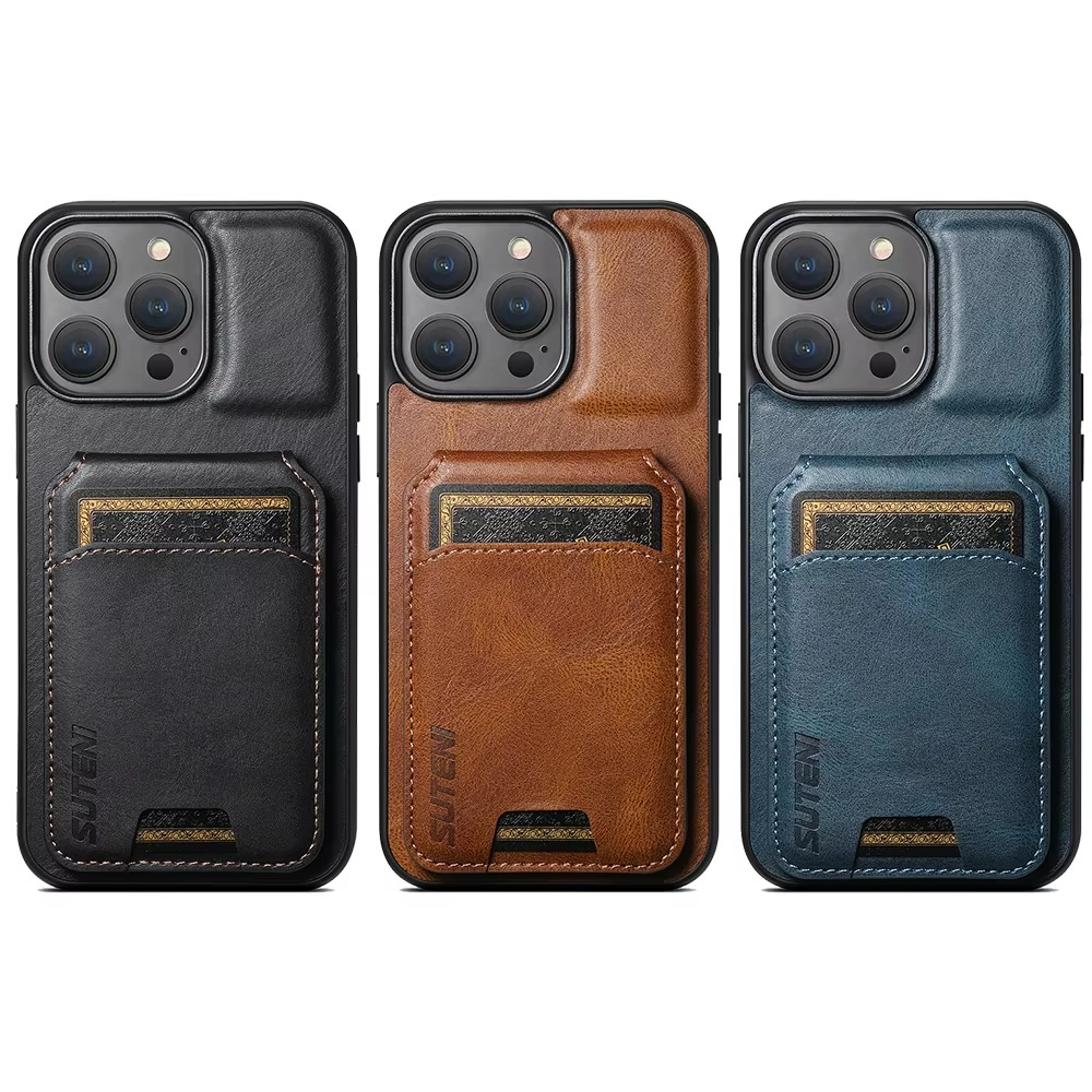 Luxury iPhone Case — Leather Wallet Magnetic Card Holder Pocket Cover, Anti-Scratch, Non-Slip, Full Protection, Plain Design