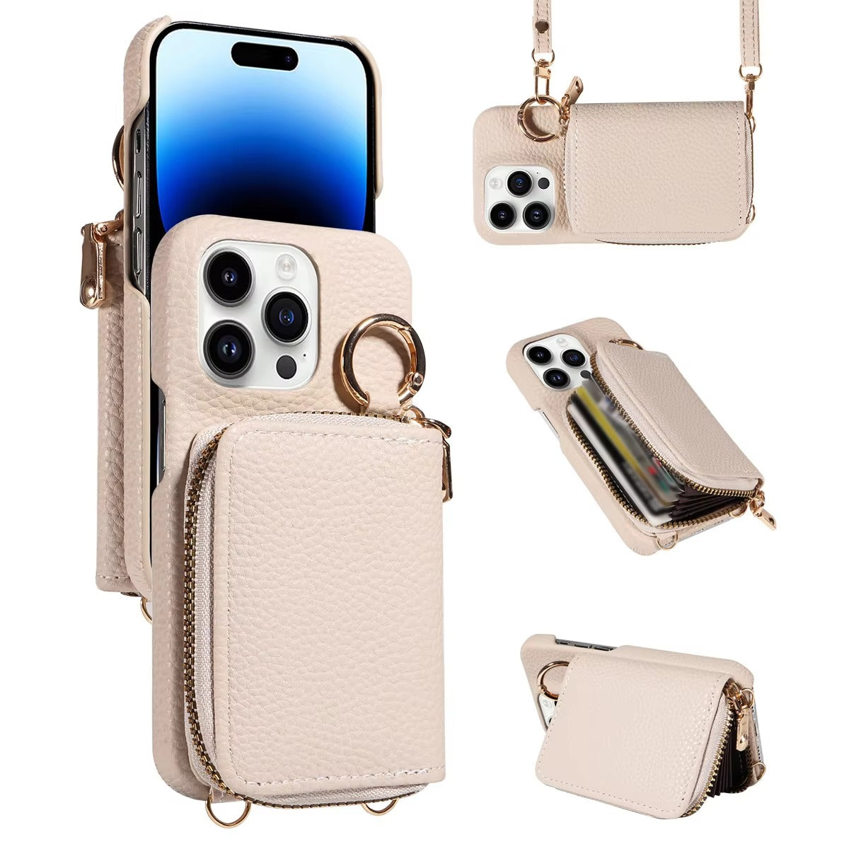 Luxury Leather Wallet iPhone Case — PU Leather Cover with Card Slots, Lanyard Strap, Shockproof Anti-Scratch Design, Lightweight and Dustproof