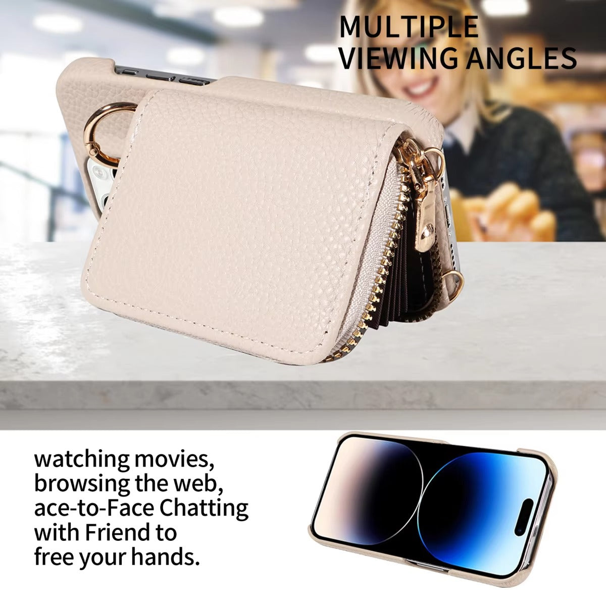 Luxury Leather Wallet iPhone Case — PU Leather Cover with Card Slots, Lanyard Strap, Shockproof Anti-Scratch Design, Lightweight and Dustproof