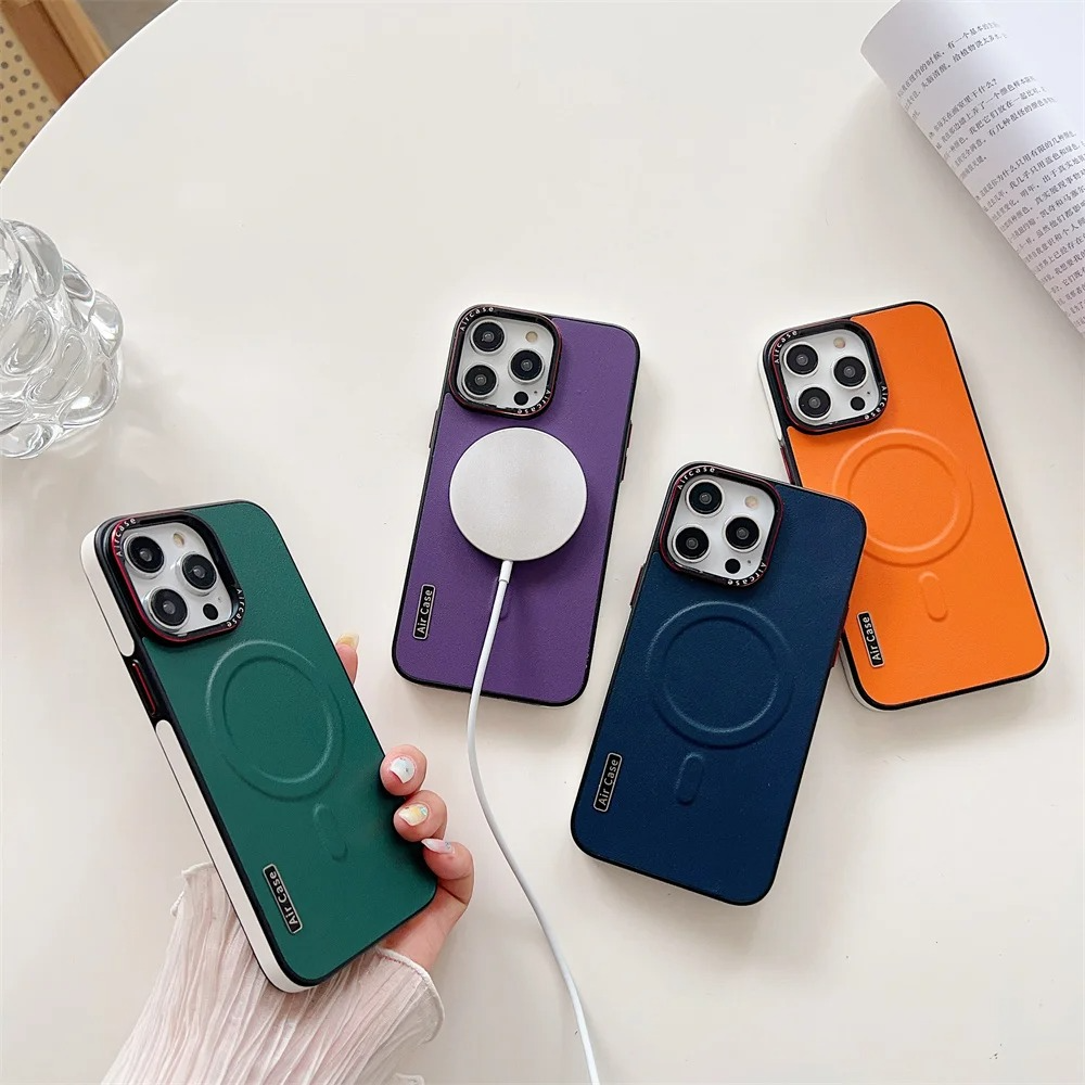 Luxury iPhone Case — MagSafe Compatible Leather Half-Wrapped Magnetic Shockproof Cover with Lens Protection, Anti-Fingerprint, Dustproof, Lightweight Non-Slip Design
